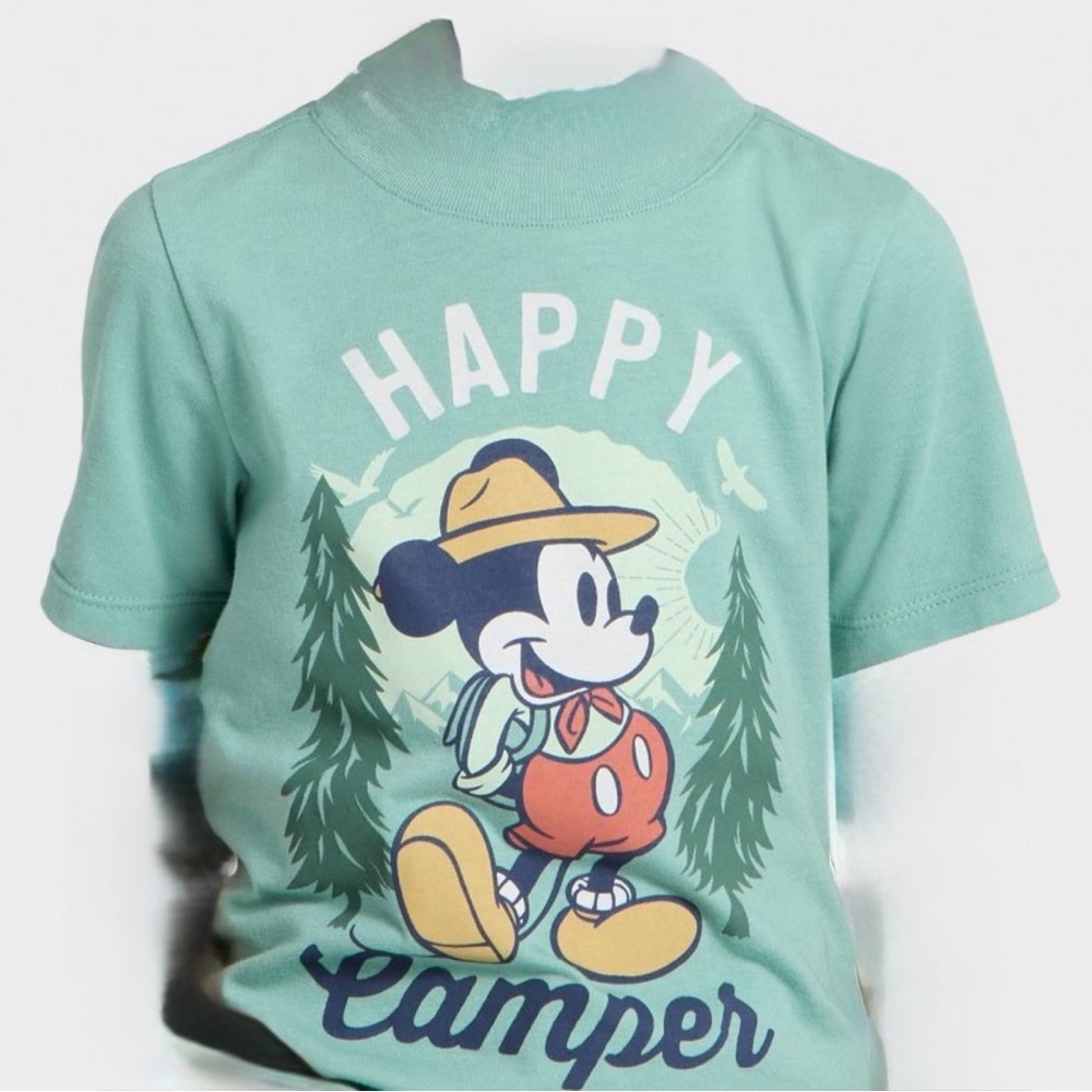 NWT:Disney Toddler Boys Mickey Mouse  Happy Camper Mint Green Mickey Tee- 3T- 4T